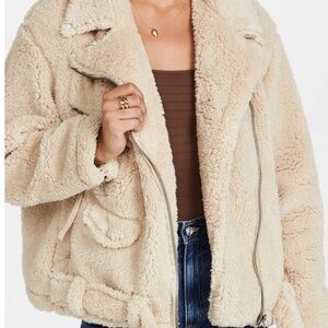 Free People So Cozy Slouchy Sherpa Moto Cream